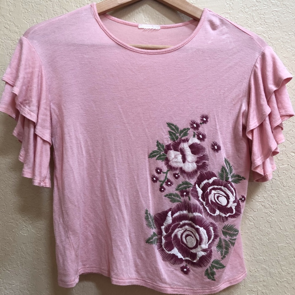 Baby Pink Top w/ Flower Accent